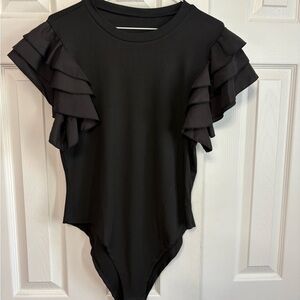 Black Ruffled Kids One Piece